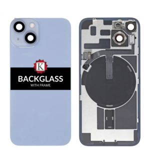 Back Cover Glass w/ Frame and Wireless NFC Flex Cable for iPhone 14 - Blue