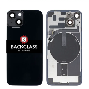 Back Cover Glass w/ Frame and Wireless NFC Flex Cable for iPhone 14 - Black