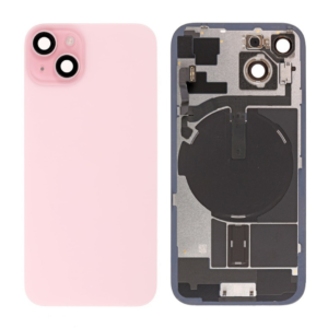 Back Cover Glass w/ Frame and Wireless NFC Flex Cable for iPhone 15 – Pink