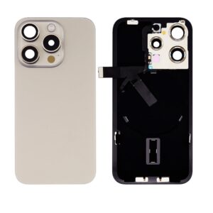 Back Cover Glass w/ Frame and Wireless NFC Flex Cable for iPhone 15 Pro – Natural Titanium
