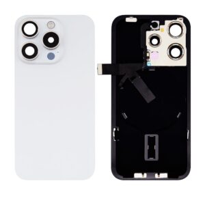 Back Cover Glass w/ Frame and Wireless NFC Flex Cable for iPhone 15 Pro – White Titanium