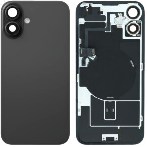 Back Cover Glass w/ Frame and Wireless NFC Flex Cable for iPhone 16 – Black