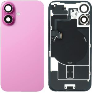 Back Cover Glass w/ Frame and Wireless NFC Flex Cable for iPhone 16 – Pink