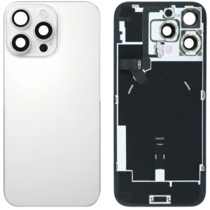 Back Cover Glass w/ Frame and Wireless NFC Flex Cable for iPhone 16 Pro Max – White Titanium