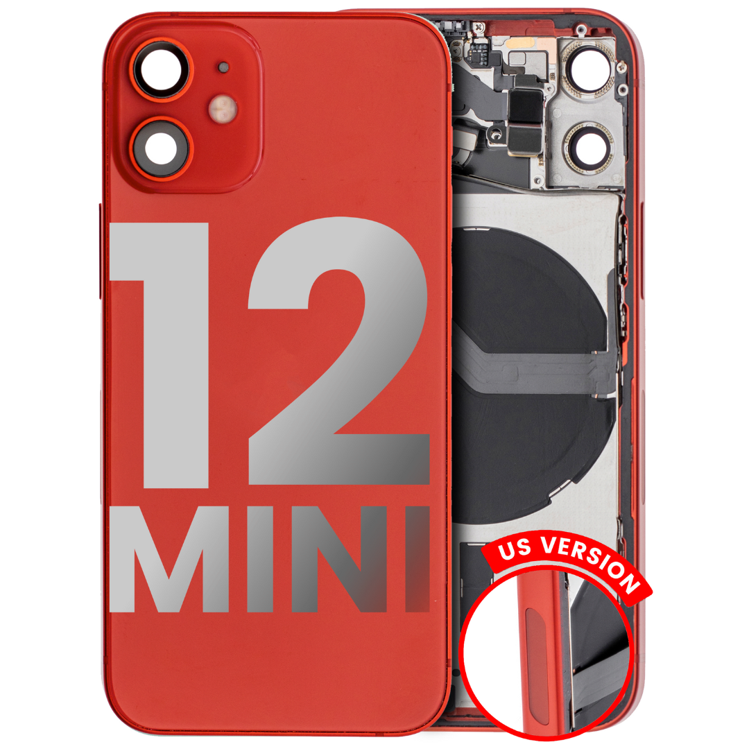 Back Housing w/ Small Parts Pre-Installed for iPhone 12 Mini (Charging Port Included) – Red