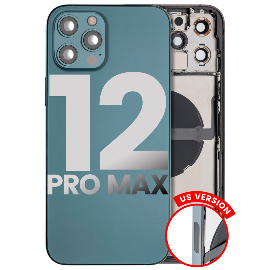 Back Housing w/ Small Parts Pre-Installed for iPhone 12 Pro Max (Charging Port Included) – Pacific Blue