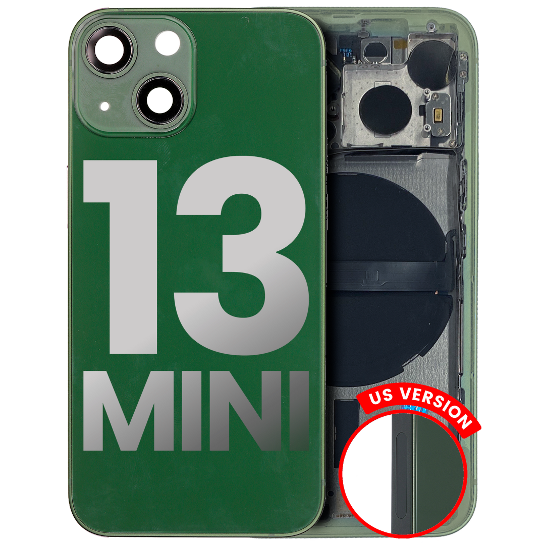 Back Housing w/ Small Parts Pre-Installed for iPhone 13 Mini (Charging Port Included) – Green