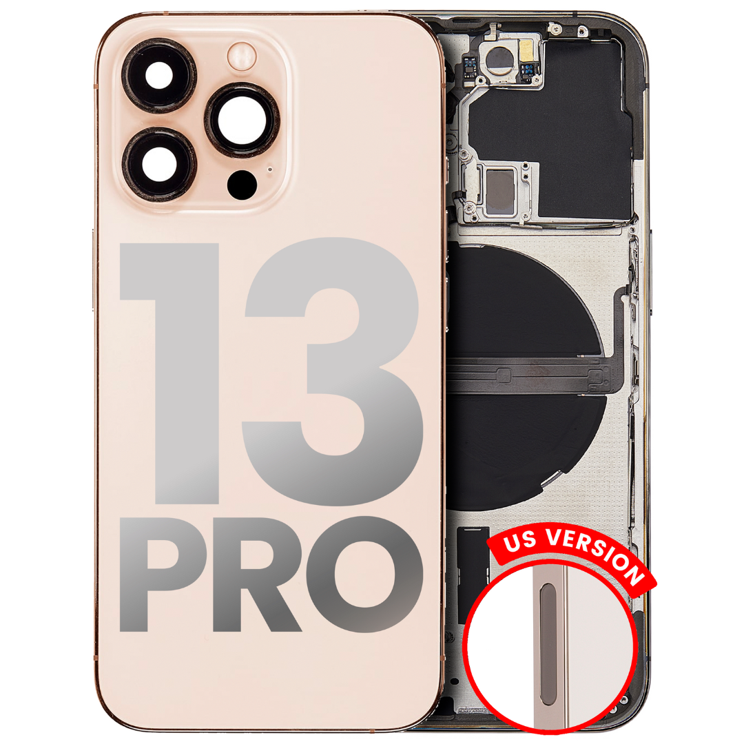Back Housing w/ Small Parts Pre-Installed for iPhone 13 Pro (Charging Port Included) – Gold
