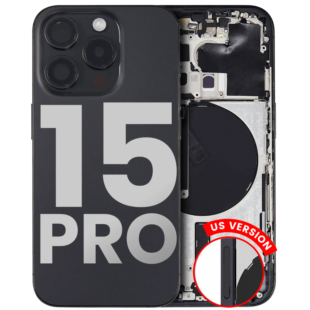 Back Housing w/ Small Parts Pre-Installed for iPhone 15 Pro (Charging Port Included) – Black Titanium