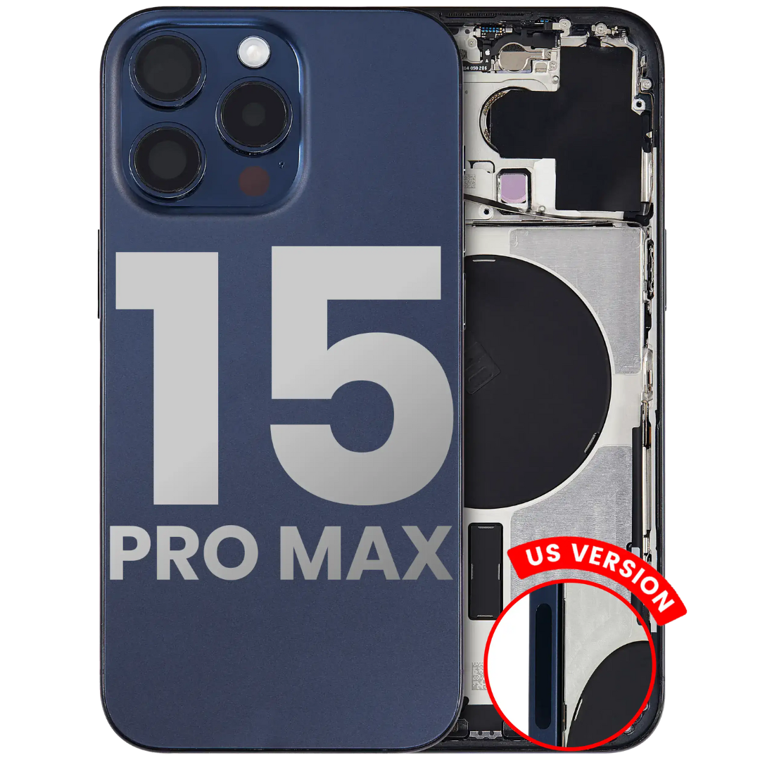 Back Housing w/ Small Parts Pre-Installed for iPhone 15 Pro Max (Charging Port Included) – Blue Titanium