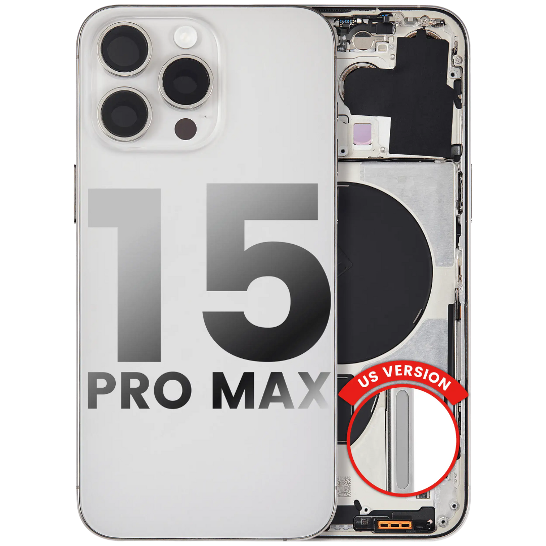 Back Housing w/ Small Parts Pre-Installed for iPhone 15 Pro Max (Charging Port Included) – White Titanium