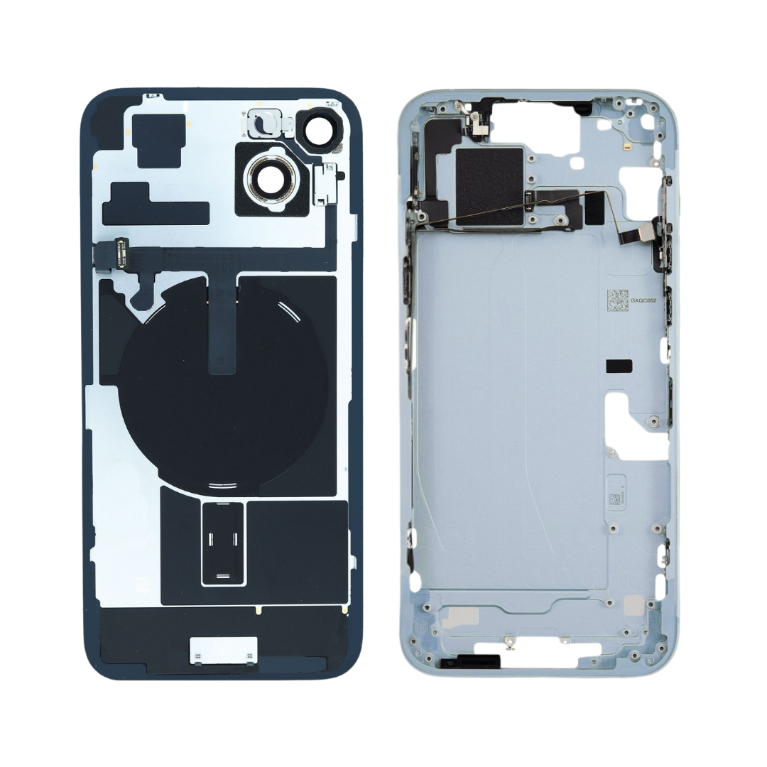 Mid-Frame Housing w/ Back Glass and Wireless NFC and Small Parts Pre-Installed for iPhone 15 (Charging Port Included) – Blue
