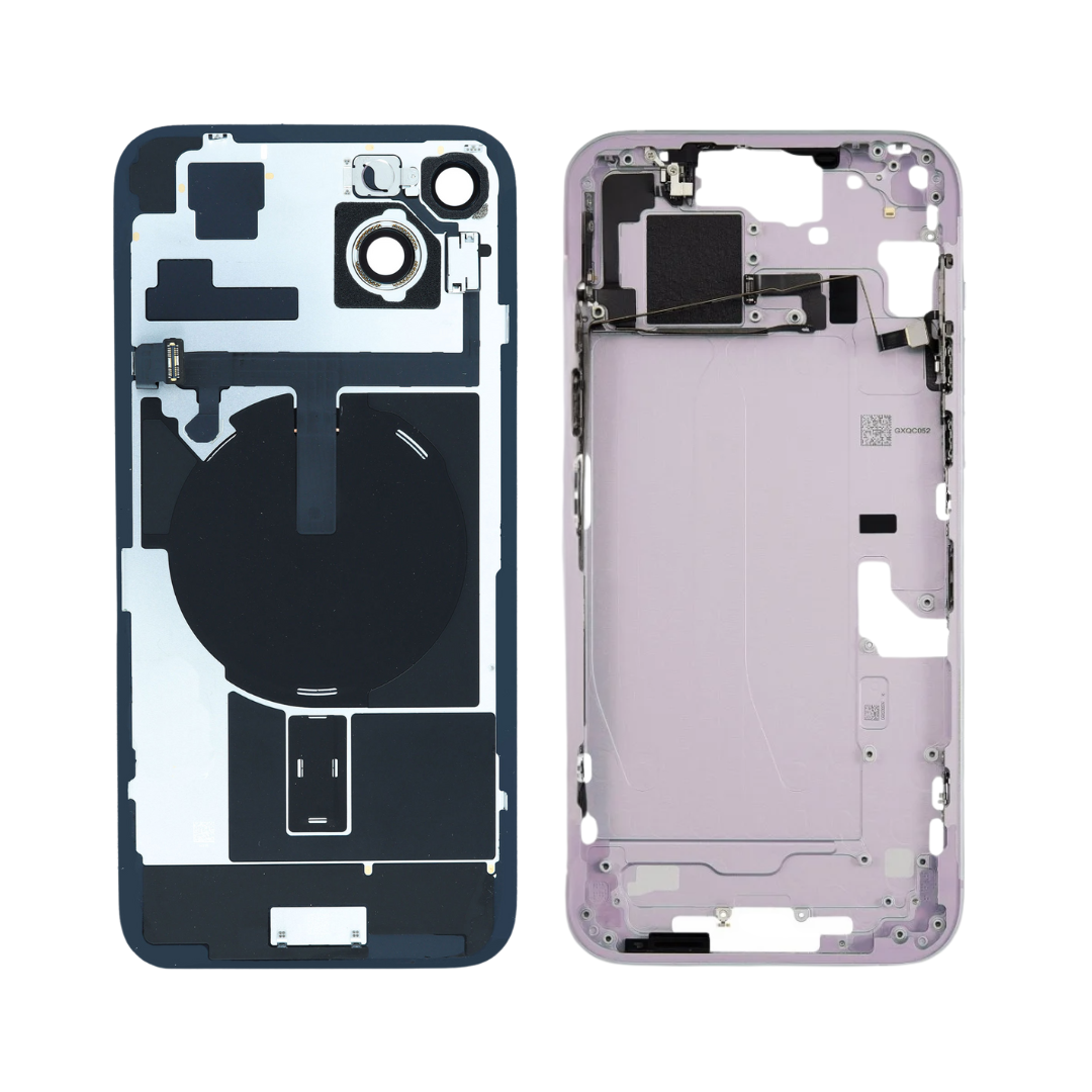 Mid-Frame Housing w/ Back Glass and Wireless NFC and Small Parts Pre-Installed for iPhone 15 Plus (Charging Port Included) – Pink