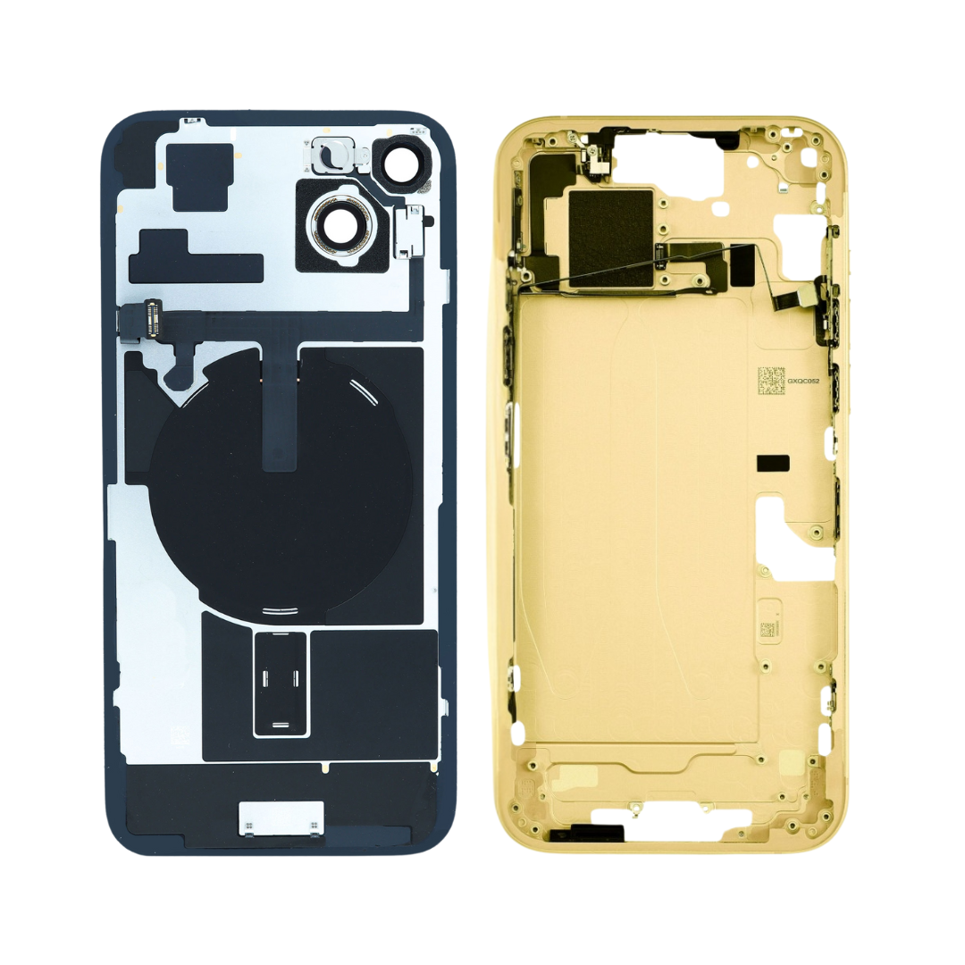 Mid-Frame Housing w/ Back Glass and Wireless NFC and Small Parts Pre-Installed for iPhone 15 Plus (Charging Port Included) – Yellow