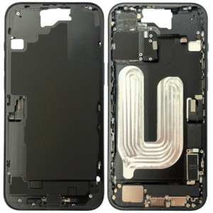 Mid-Frame Housing w/ Back Glass and Wireless NFC and Small Parts Pre-Installed for iPhone 16 (Charging Port Included) – Black