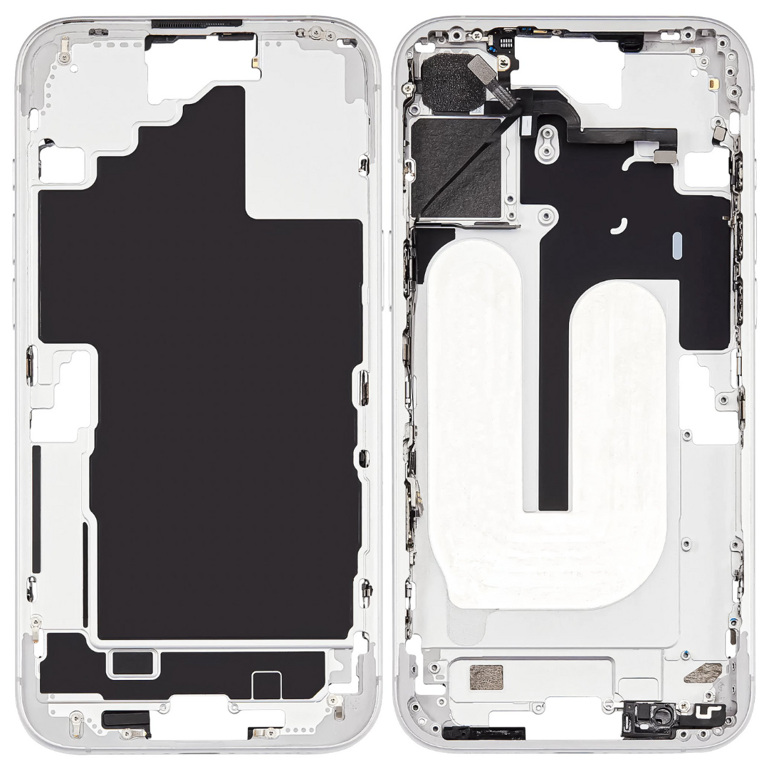Mid-Frame Housing w/ Back Glass and Wireless NFC and Small Parts Pre-Installed for iPhone 16 – White
